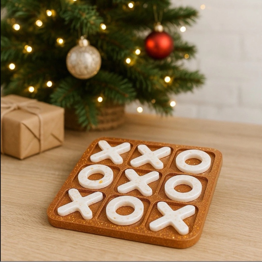 Glitter Wooden color Tic Tac Toe Game with White Pieces